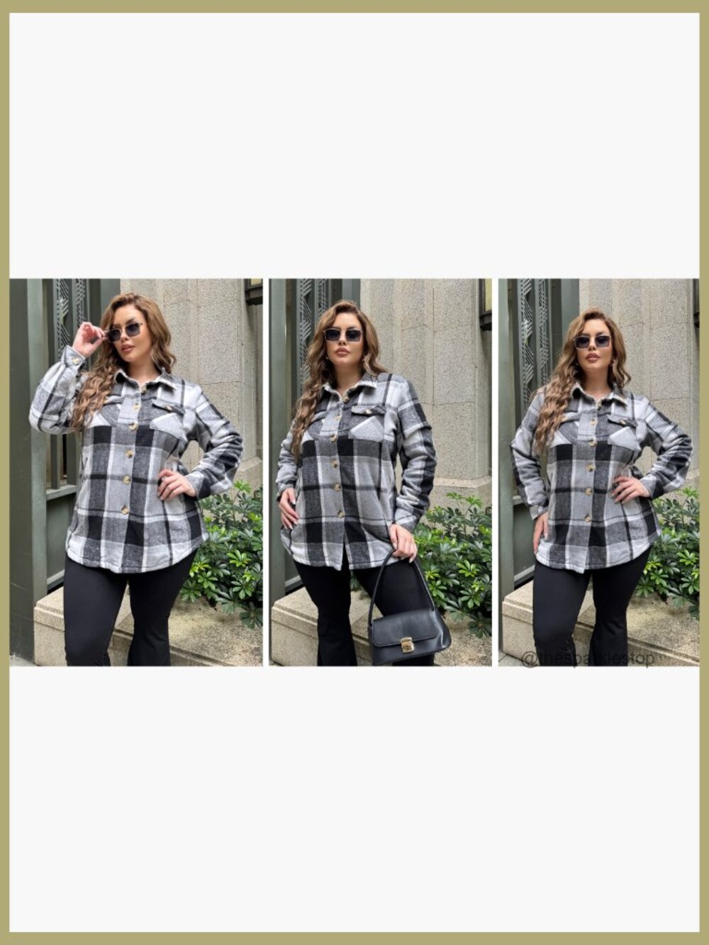 Women's Fleece Sherpa Jacket Long Sleeve Button Down Flannel Shacket Coat with - Picture 7 of 7